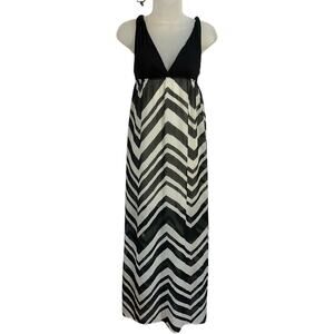 Babydoll Maxi Sun Dress SZ S Sheer Chevron Print Boho Beachy Vacation Y2K 90s